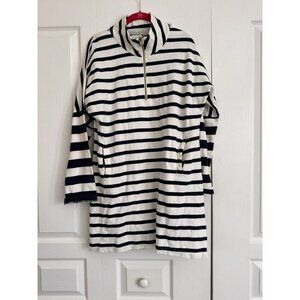 Addison Bay Striped Quarter Zip Dress Navy White Cotton Coastal Preppy L